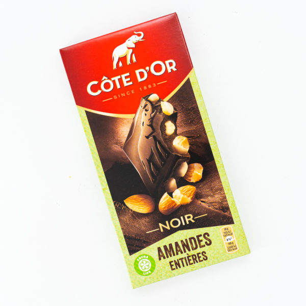 Chocolat en Barre Côte D'or Noir Fèves Rare Amandes Entières 100g.